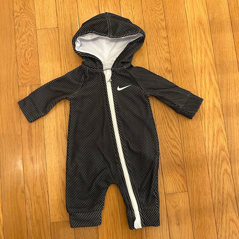 Baby Nike Black and White Hooded Zip Bodysuit